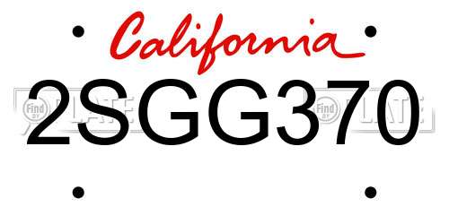 2SGG370 California License Plate