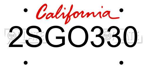 2SGO330 California License Plate