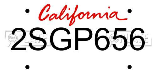 2SGP656 California License Plate