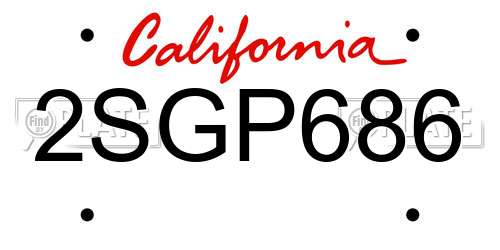 2SGP686 California License Plate