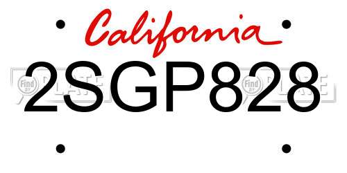 2SGP828 California License Plate