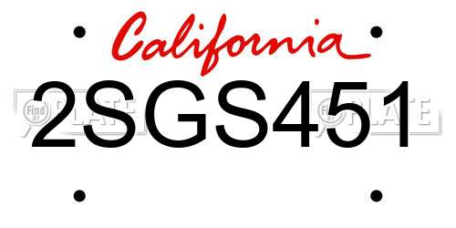 2SGS451 California License Plate