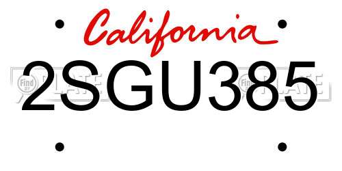 2SGU385 California License Plate