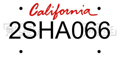 2SHA066 California License Plate