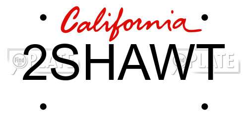 2SHAWT California License Plate