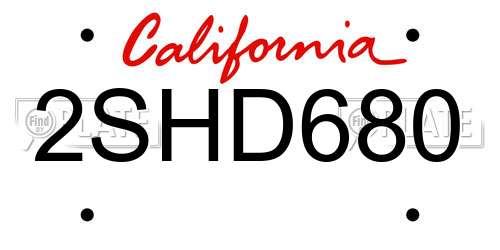 2SHD680 California License Plate