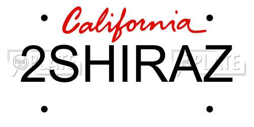 2SHIRAZ California License Plate