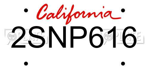 2SNP616 California License Plate