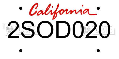 2SOD020 California License Plate