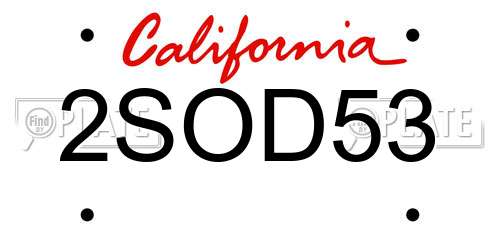 2SOD53 California License Plate