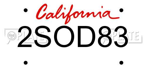 2SOD83 California License Plate