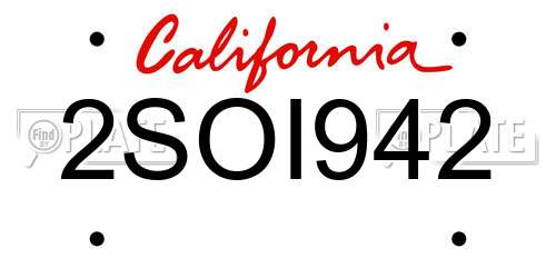 2SOI942 California License Plate