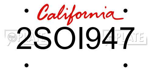 2SOI947 California License Plate