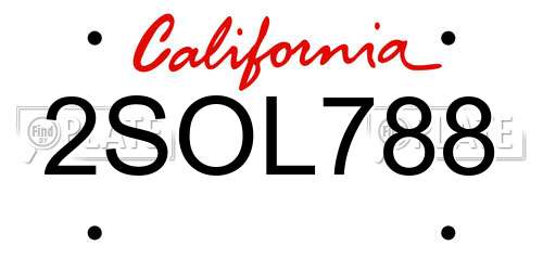 2SOL788 California License Plate