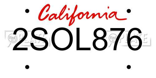 2SOL876 California License Plate