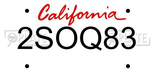 2SOQ83 California License Plate