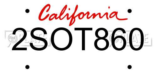 2SOT860 California License Plate