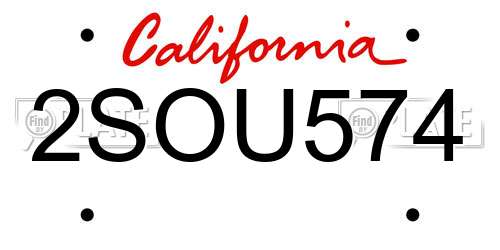 2SOU574 California License Plate