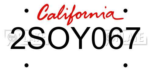 2SOY067 California License Plate