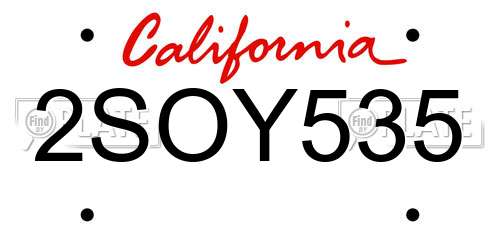 2SOY535 California License Plate