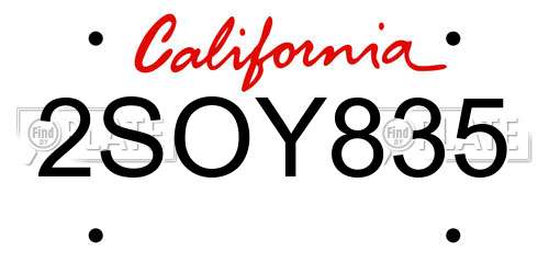 2SOY835 California License Plate