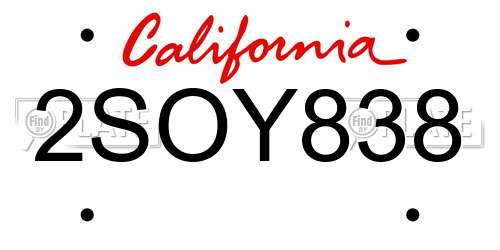 2SOY838 California License Plate
