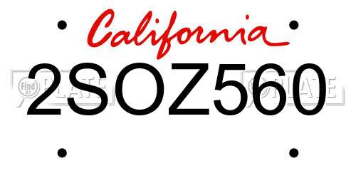 2SOZ560 California License Plate