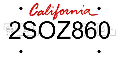 2SOZ860 California License Plate
