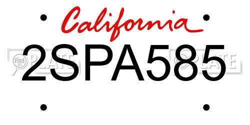 2SPA585 California License Plate