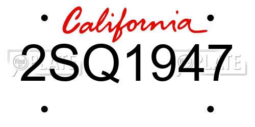 2SQ1947 California License Plate