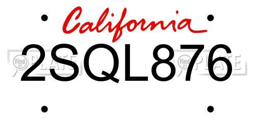 2SQL876 California License Plate
