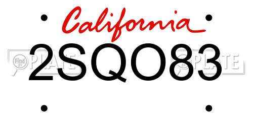 2SQO83 California License Plate