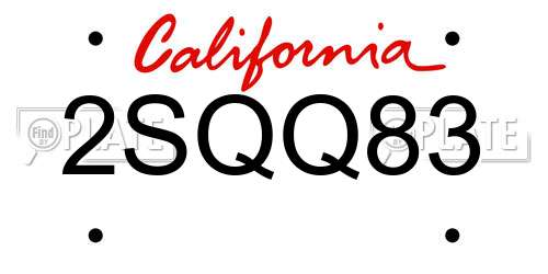 2SQQ83 California License Plate