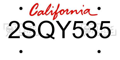 2SQY535 California License Plate