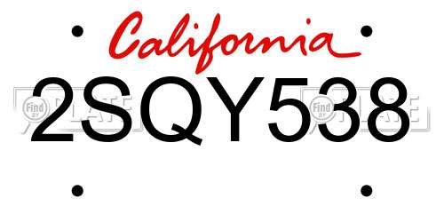 2SQY538 California License Plate