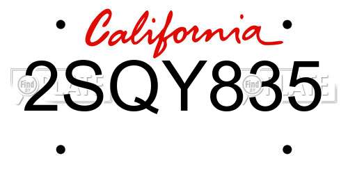 2SQY835 California License Plate