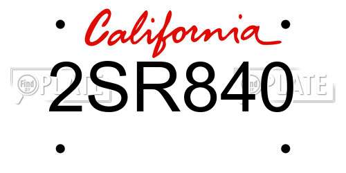 2SR840 California License Plate