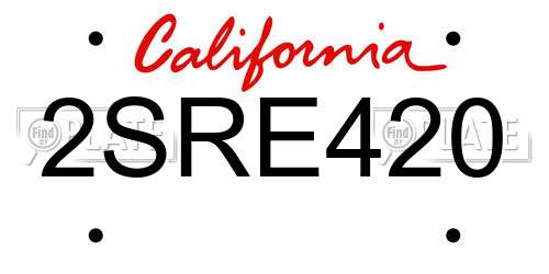 2SRE420 California License Plate