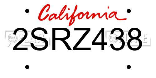 2SRZ438 California License Plate