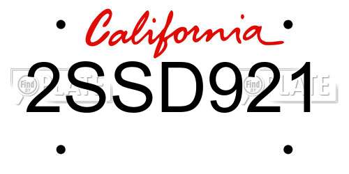 2SSD921 California License Plate