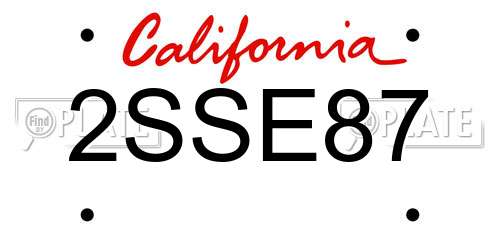 2SSE87 California License Plate