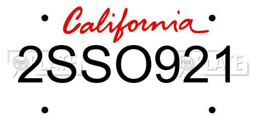 2SSO921 California License Plate