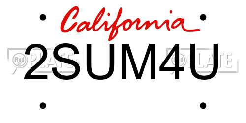 2SUM4U California License Plate