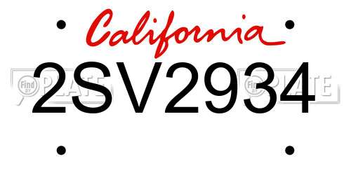 2SV2934 California License Plate