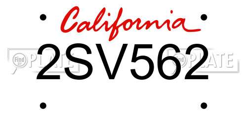 2SV562 California License Plate