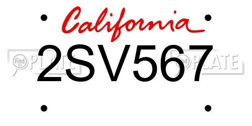 2SV567 California License Plate