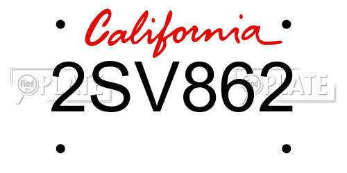 2SV862 California License Plate