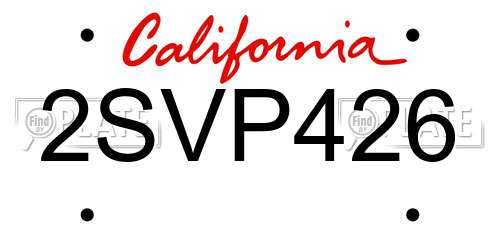 2SVP426 California License Plate