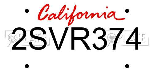 2SVR374 California License Plate