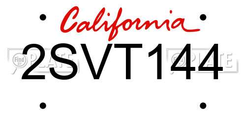 2SVT144 California License Plate